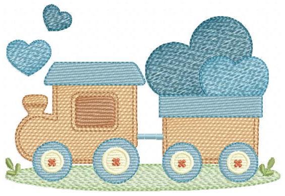Train with wagon embroidery designs - Train with hearts machine embroidery pattern - Baby boy file - Instant digital download pes jef dst
