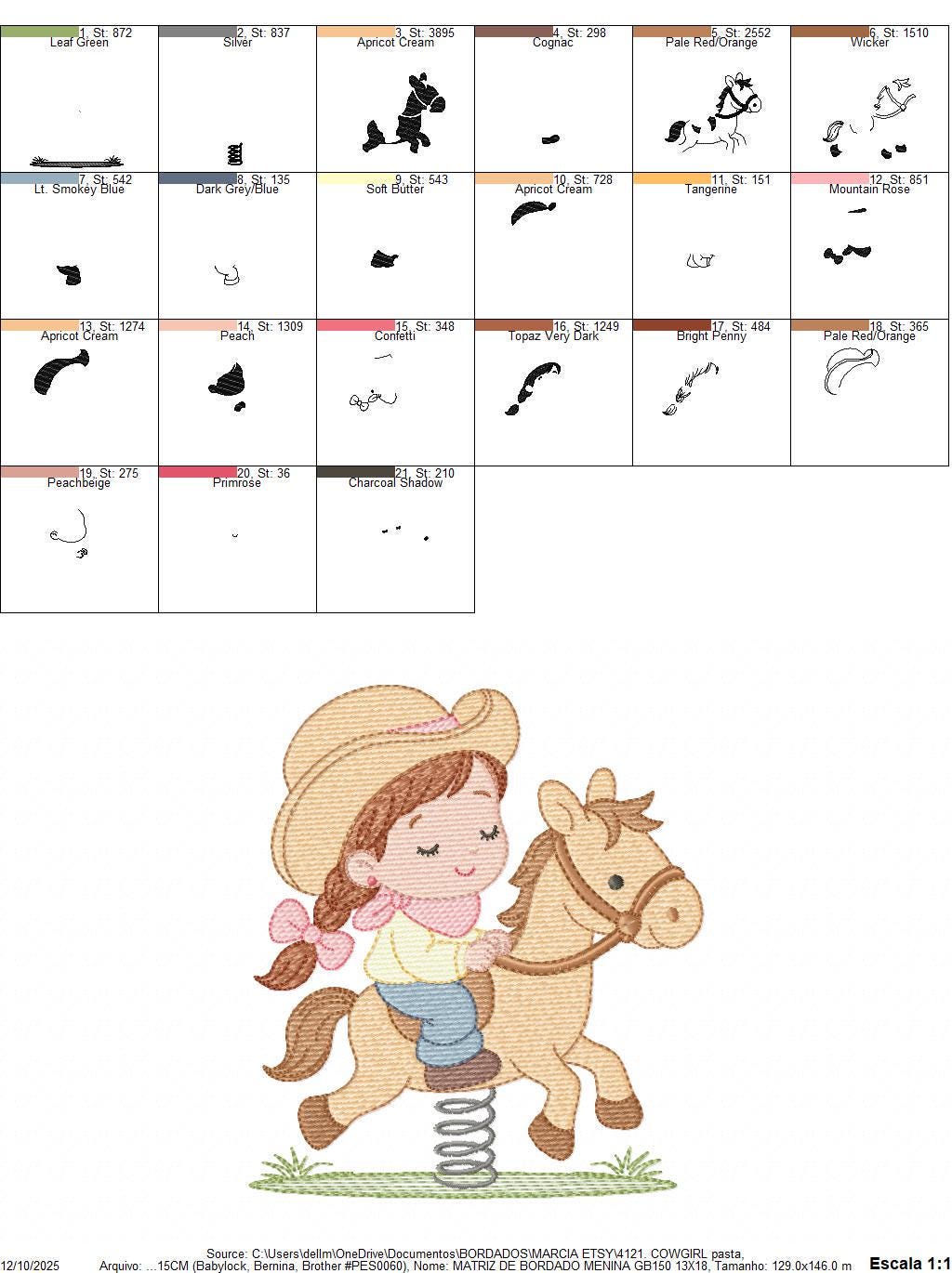 Cowgirl embroidery design - Baby girl with toy horse machine embroidery pattern - Girl with cowboy hat and horse file - Instant download pes