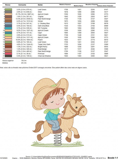 Cowboy embroidery design - Baby boy with toy horse machine embroidery pattern - Farm ranch Boy with cowboy hat file - Instant download pes