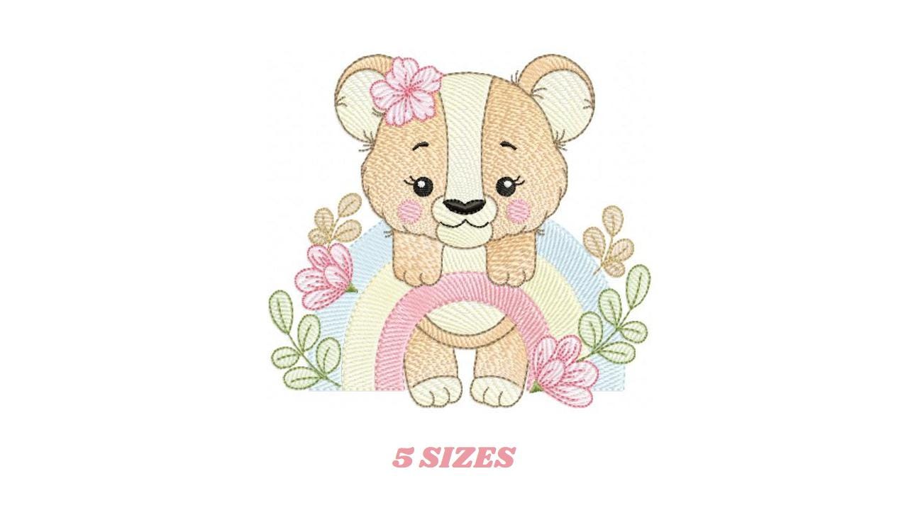 Lioness embroidery designs - Safari wild animal machine embroidery pattern - Baby girl rainbow file - Female Lion - Instant download pes jef