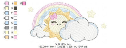 Rainbow embroidery design - Sun cloud and rainbow machine embroidery pattern - Baby girl file - Instant digital download pes jef dst hus vp3