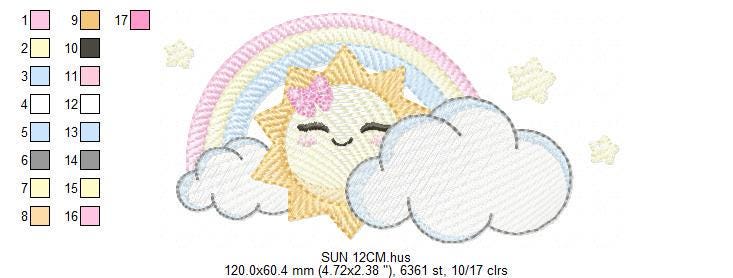 Rainbow embroidery design - Sun cloud and rainbow machine embroidery pattern - Baby girl file - Instant digital download pes jef dst hus vp3