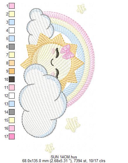 Rainbow embroidery design - Sun cloud and rainbow machine embroidery pattern - Baby girl file - Instant digital download pes jef dst hus vp3