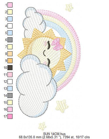 Rainbow embroidery design - Sun cloud and rainbow machine embroidery pattern - Baby girl file - Instant digital download pes jef dst hus vp3