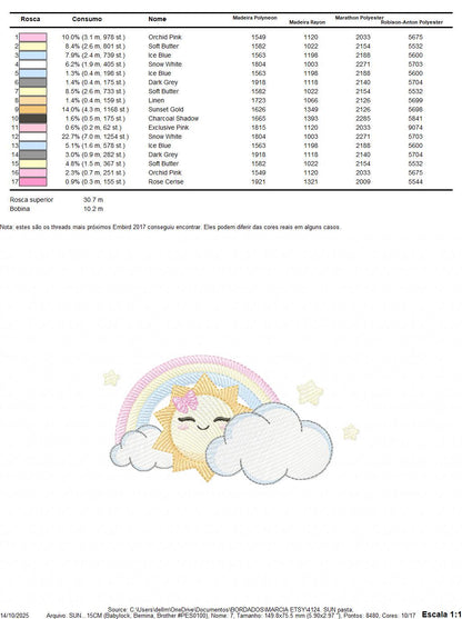 Rainbow embroidery design - Sun cloud and rainbow machine embroidery pattern - Baby girl file - Instant digital download pes jef dst hus vp3