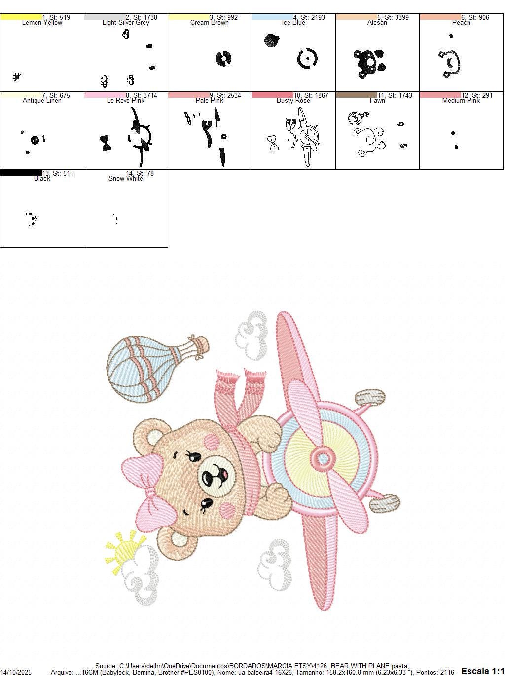 Bear with plane embroidery designs - Baby girl Bear Pilot machine embroidery pattern - Aviator Teddy Bear file - Instant digital download