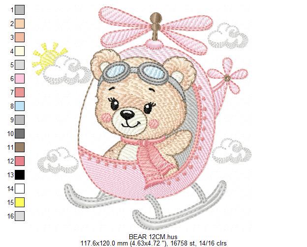 Helicopter embroidery designs - Chopper machine embroidery pattern - Baby Girl Bear file - Instant digital download pes jef dst hus vp3 xxx