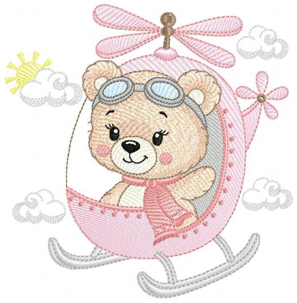 Helicopter embroidery designs - Chopper machine embroidery pattern - Baby Girl Bear file - Instant digital download pes jef dst hus vp3 xxx