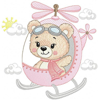 Helicopter embroidery designs - Chopper machine embroidery pattern - Baby Girl Bear file - Instant digital download pes jef dst hus vp3 xxx