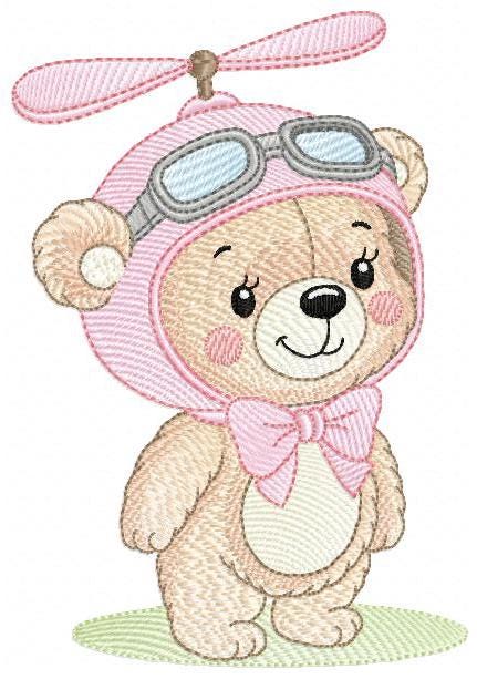 Pilot Bear embroidery designs - Baby Girl machine embroidery pattern - Aviator Teddy bear embroidery file - instant digital download pes jef