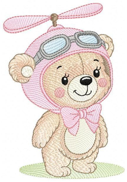 Pilot Bear embroidery designs - Baby Girl machine embroidery pattern - Aviator Teddy bear embroidery file - instant digital download pes jef