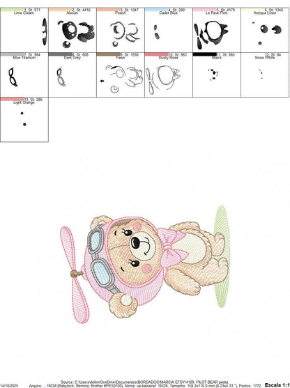 Pilot Bear embroidery designs - Baby Girl machine embroidery pattern - Aviator Teddy bear embroidery file - instant digital download pes jef