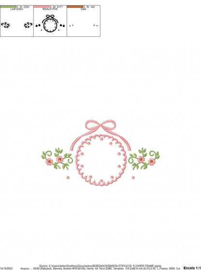 Flower Wreath embroidery designs - Floral Frame machine embroidery pattern - Kitchen Tea Towel file - Instant digital download pes jef dst