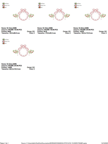 Flower Wreath embroidery designs - Floral Frame machine embroidery pattern - Kitchen Tea Towel file - Instant digital download pes jef dst