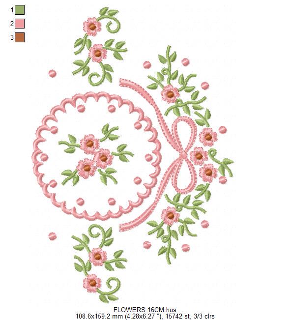 Flower Wreath embroidery designs - Floral Frame machine embroidery pattern - Kitchen Tea Towel file - Instant digital download pes jef dst