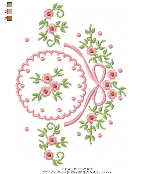 Flower Wreath embroidery designs - Floral Frame machine embroidery pattern - Kitchen Tea Towel file - Instant digital download pes jef dst