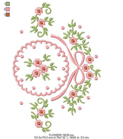 Flower Wreath embroidery designs - Floral Frame machine embroidery pattern - Kitchen Tea Towel file - Instant digital download pes jef dst