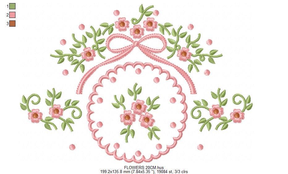 Flower Wreath embroidery designs - Floral Frame machine embroidery pattern - Kitchen Tea Towel file - Instant digital download pes jef dst