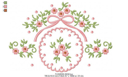 Flower Wreath embroidery designs - Floral Frame machine embroidery pattern - Kitchen Tea Towel file - Instant digital download pes jef dst