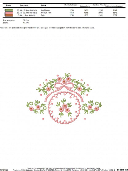 Flower Wreath embroidery designs - Floral Frame machine embroidery pattern - Kitchen Tea Towel file - Instant digital download pes jef dst