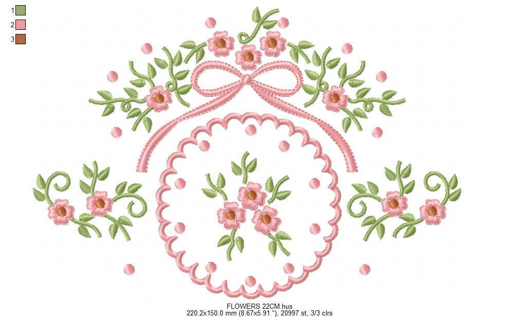 Flower Wreath embroidery designs - Floral Frame machine embroidery pattern - Kitchen Tea Towel file - Instant digital download pes jef dst