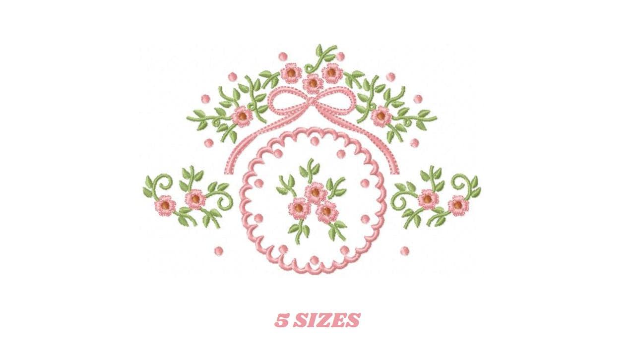 Flower Wreath embroidery designs - Floral Frame machine embroidery pattern - Kitchen Tea Towel file - Instant digital download pes jef dst
