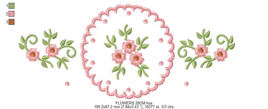 Flower Wreath embroidery designs - Floral Frame machine embroidery pattern - Kitchen Tea Towel file - Instant digital download pes jef dst