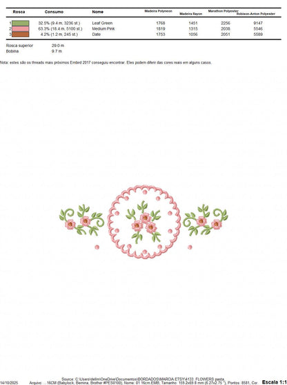Flower Wreath embroidery designs - Floral Frame machine embroidery pattern - Kitchen Tea Towel file - Instant digital download pes jef dst