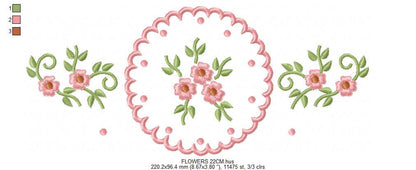 Flower Wreath embroidery designs - Floral Frame machine embroidery pattern - Kitchen Tea Towel file - Instant digital download pes jef dst