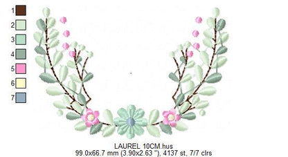 Frame with flowers embroidery designs - Monogram Floral Laurel Shape machine embroidery pattern - Baby girl file - Instant download pes jef