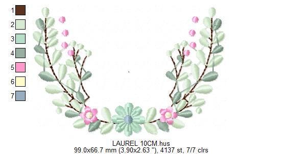 Frame with flowers embroidery designs - Monogram Floral Laurel Shape machine embroidery pattern - Baby girl file - Instant download pes jef