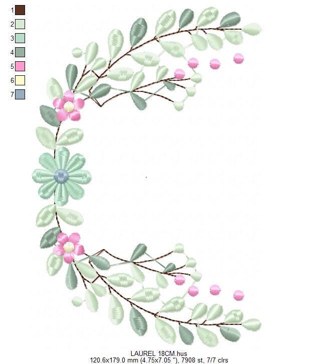 Frame with flowers embroidery designs - Monogram Floral Laurel Shape machine embroidery pattern - Baby girl file - Instant download pes jef