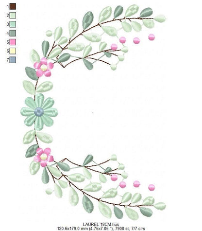 Frame with flowers embroidery designs - Monogram Floral Laurel Shape machine embroidery pattern - Baby girl file - Instant download pes jef