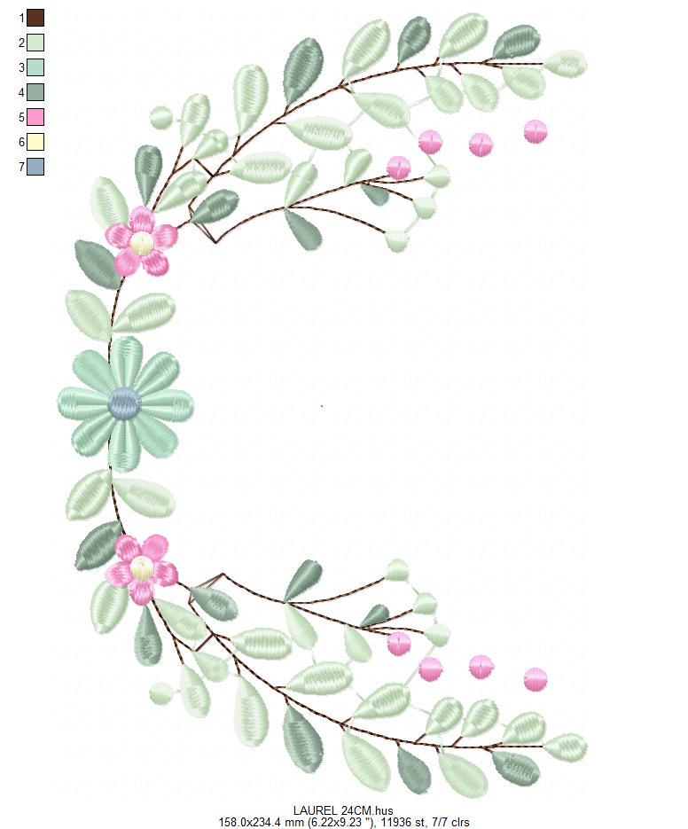 Frame with flowers embroidery designs - Monogram Floral Laurel Shape machine embroidery pattern - Baby girl file - Instant download pes jef