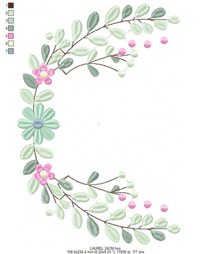 Frame with flowers embroidery designs - Monogram Floral Laurel Shape machine embroidery pattern - Baby girl file - Instant download pes jef