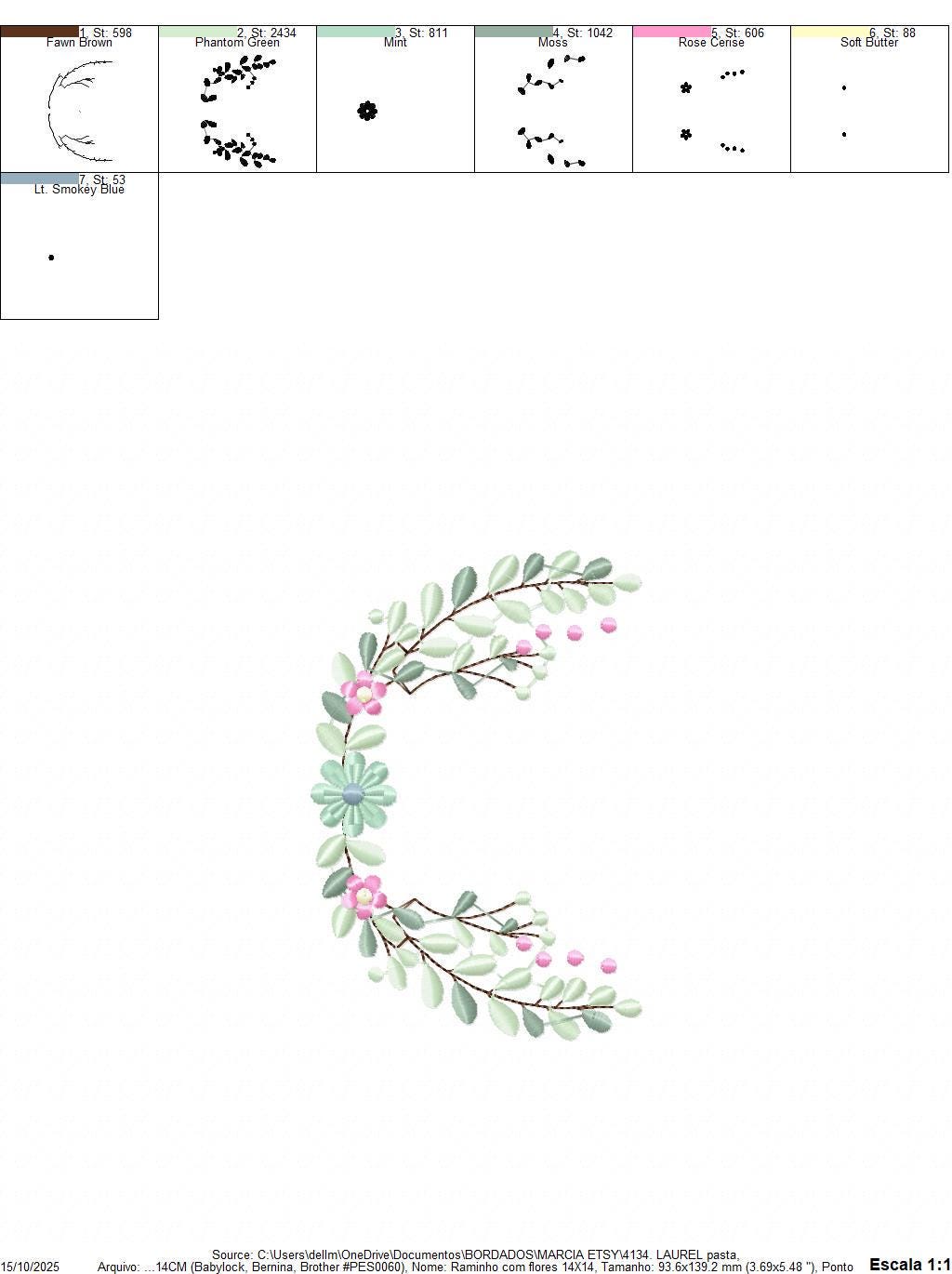 Frame with flowers embroidery designs - Monogram Floral Laurel Shape machine embroidery pattern - Baby girl file - Instant download pes jef