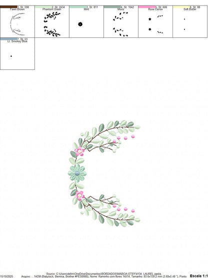 Frame with flowers embroidery designs - Monogram Floral Laurel Shape machine embroidery pattern - Baby girl file - Instant download pes jef