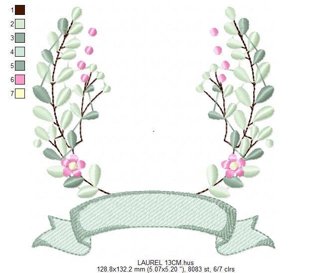 Frame with flowers embroidery designs - Monogram Floral Laurel Shape machine embroidery pattern - Baby girl - Instant digital download pes
