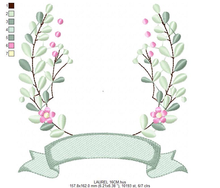 Frame with flowers embroidery designs - Monogram Floral Laurel Shape machine embroidery pattern - Baby girl - Instant digital download pes
