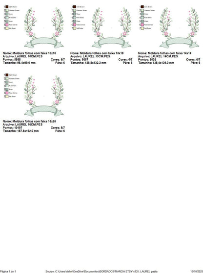 Frame with flowers embroidery designs - Monogram Floral Laurel Shape machine embroidery pattern - Baby girl - Instant digital download pes