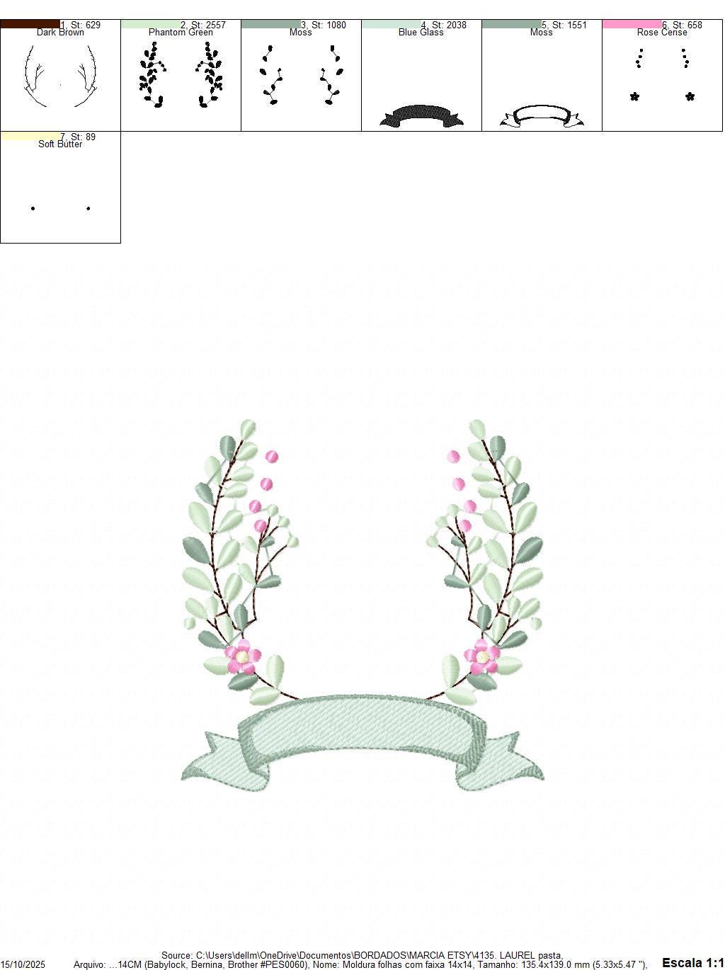 Frame with flowers embroidery designs - Monogram Floral Laurel Shape machine embroidery pattern - Baby girl - Instant digital download pes