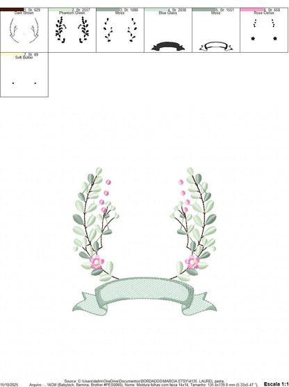 Frame with flowers embroidery designs - Monogram Floral Laurel Shape machine embroidery pattern - Baby girl - Instant digital download pes