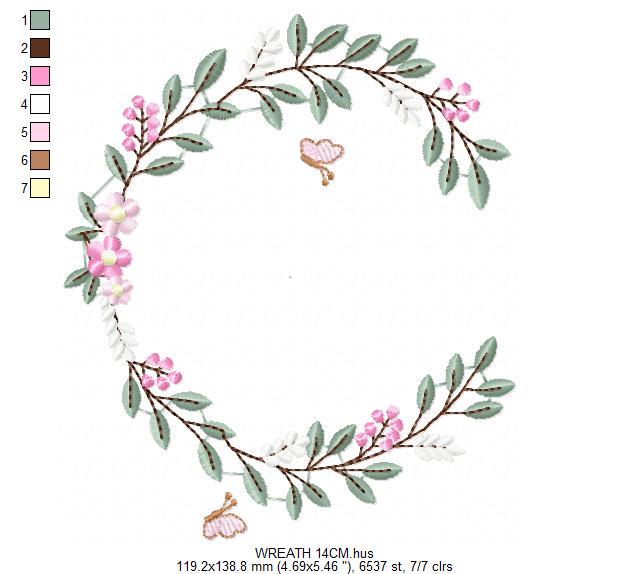 Flower Wreath embroidery designs - Floral Frame machine embroidery pattern - Kitchen Tea Towel file - Instant digital download pes jef dst