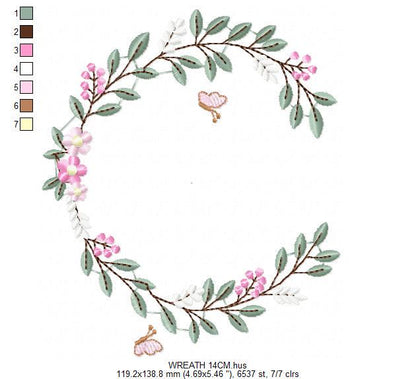 Flower Wreath embroidery designs - Floral Frame machine embroidery pattern - Kitchen Tea Towel file - Instant digital download pes jef dst