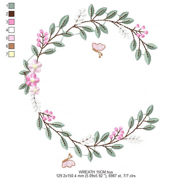 Flower Wreath embroidery designs - Floral Frame machine embroidery pattern - Kitchen Tea Towel file - Instant digital download pes jef dst