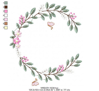 Flower Wreath embroidery designs - Floral Frame machine embroidery pattern - Kitchen Tea Towel file - Instant digital download pes jef dst