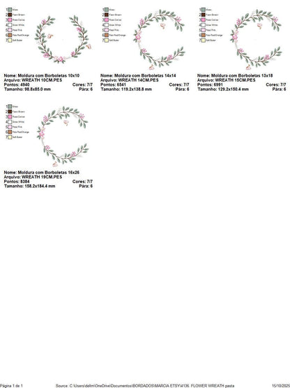Flower Wreath embroidery designs - Floral Frame machine embroidery pattern - Kitchen Tea Towel file - Instant digital download pes jef dst