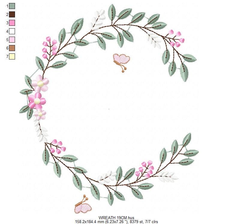 Flower Wreath embroidery designs - Floral Frame machine embroidery pattern - Kitchen Tea Towel file - Instant digital download pes jef dst