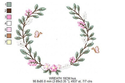 Flower Wreath embroidery designs - Floral Frame machine embroidery pattern - Kitchen Tea Towel file - Instant digital download pes jef dst