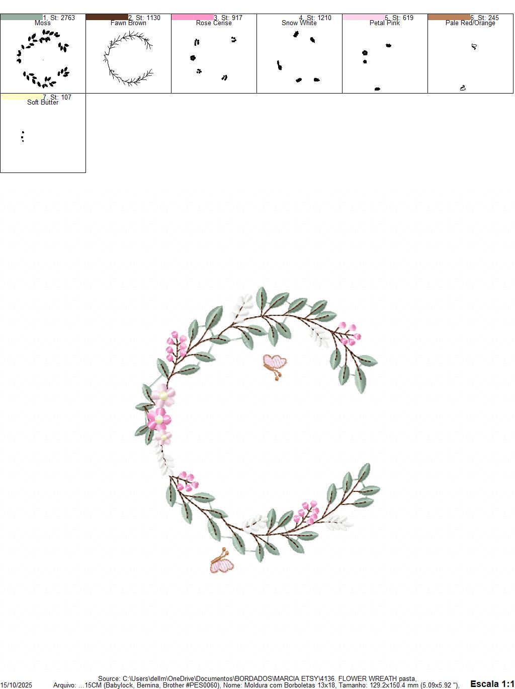 Flower Wreath embroidery designs - Floral Frame machine embroidery pattern - Kitchen Tea Towel file - Instant digital download pes jef dst